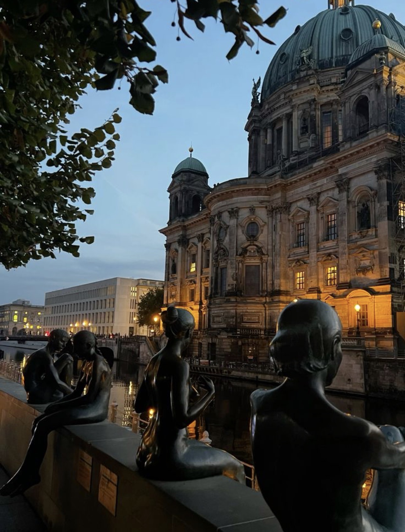 Berlin Cathedral at dusk, seen across the water